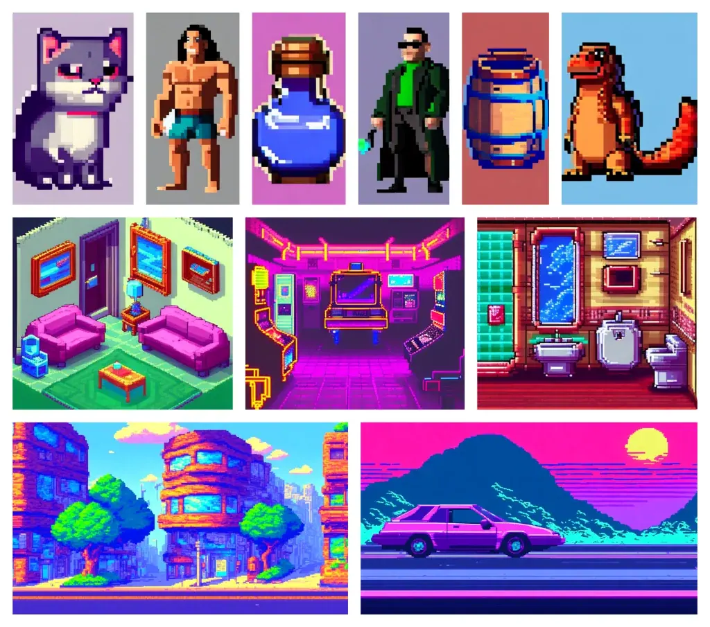 All in one Pixel Art ai model example for Digital Art, Stable Diffusion